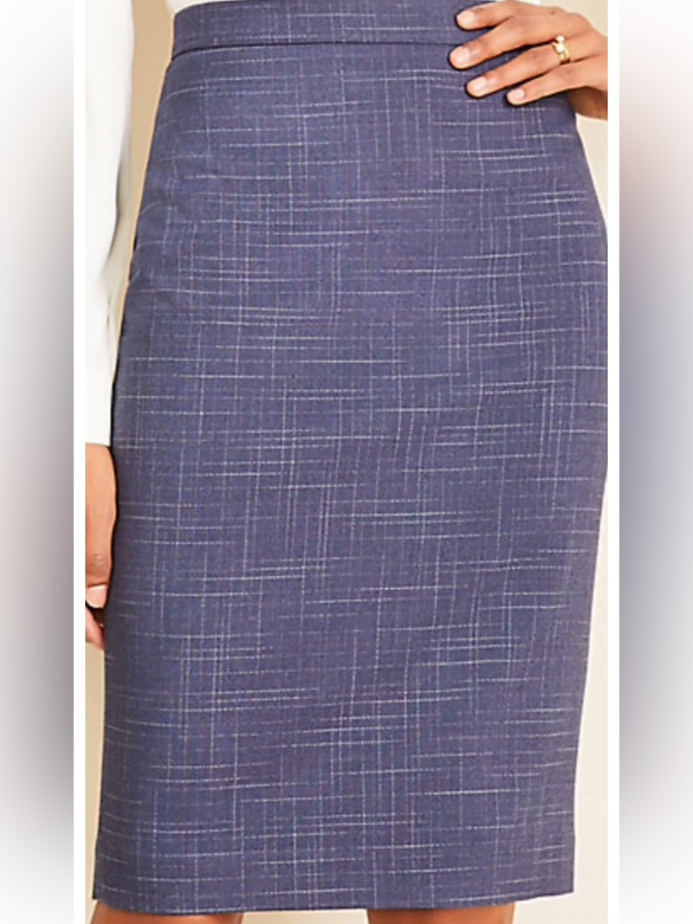 Ann Taylor Blue Crosshatch Pencil Skirt